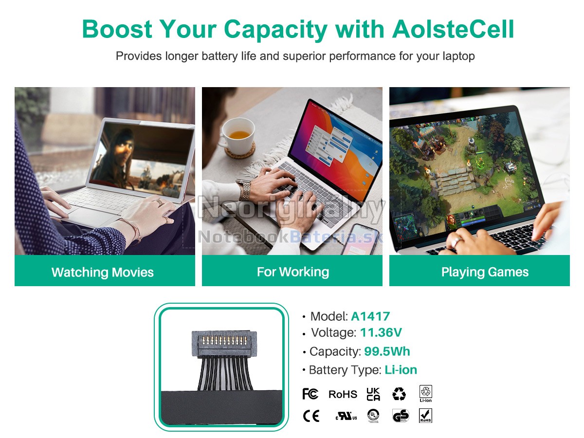 Náhradná batéria pre Apple MacBook Pro Core I7 2.4GHZ 15.5 inch Retina A1398(EMC 2673)